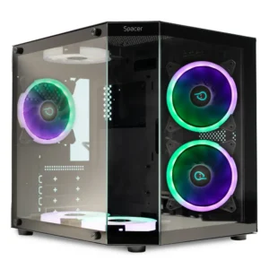 CARCASA  SPACER - gaming, Mini Tower, mATX "Compact" (max 244 x 200 mm), "AQUARIUM", fara sursa, sticla securizata, 6 x ARGB fan, HUB, telecomanda, USB 3.0 x 1, USB Type-C x 1, HD-Audio, Jack 3.5mm x 1, black "SPCS-GC-AQUARIUM-BK-6F"