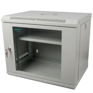 CABINET 19" SPACER    9U 500x450mm, fixare pe perete, Flatpack (dezasamblat),  Grey, usa sticla cu blocare, panouri detasabile, otel 1mm, sarcina maxima 25Kg, contine un raft, "SPCW-9U-450-GR-02"