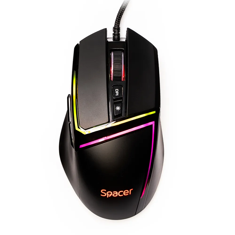 MOUSE Spacer - gaming, gaming, cu fir, USB, optic, 12.000 dpi, butoane/scroll 7/1, iluminare RGB, negru, "SPGM-ALIEN-PRO" (timbru verde 0.18 lei) - imagine 2