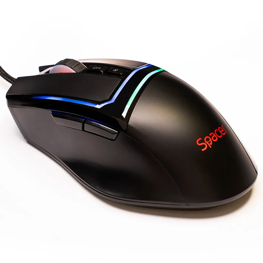 MOUSE Spacer - gaming, gaming, cu fir, USB, optic, 12.000 dpi, butoane/scroll 7/1, iluminare RGB, negru, "SPGM-ALIEN-PRO" (timbru verde 0.18 lei)