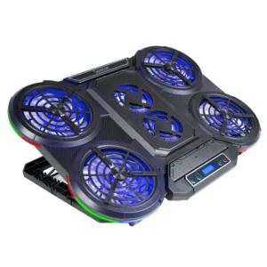 STAND SPACER notebook 17" Gaming, grila ABS, 4x10cm LED fan 1400RPM, 2x7cm LED fan 2400RPM, 6 niv. Turatie , 7 trepte inaltime, RGB 10 jocuri, Suport telefon,Airflow 140cfm, 2xUSB, black, Nivel zgomot 24.5dB, "SPNS-Gaming-6F" (timbru verde 0.8 lei)