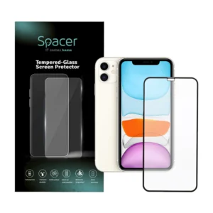 FOLIE STICLA  Spacer pentru Iphone 11 si Iphone XR, grosime 0.3mm, acoperire totala ecran, strat special anti-ulei si anti-amprenta, Tempered Glass, sticla 9D, duritate 9H "SPPG-AP-IP11-TG"