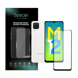 FOLIE STICLA  Spacer pentru Samsung Galaxy M12, grosime 0.3mm, acoperire totala ecran, strat special anti-ulei si anti-amprenta, Tempered Glass, sticla 9D, duritate 9H "SPPG-SM-GX-M12-TG"