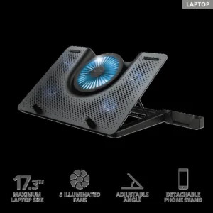 STAND TRUST "GXT 1125 Quno" notebook 17", sita aluminiu, 4 x fan 5cm, 1 x fan 13 cm, LED albastru, negru, "TR-23581" (timbru verde 2 lei)
