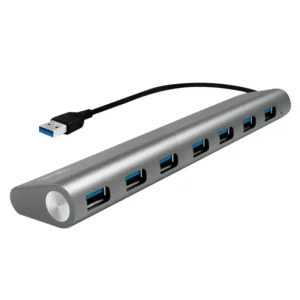 HUB extern LOGILINK, porturi USB: USB 3.0 x 7, conectare prin USB 3.0, cablu 0.1 m, argintiu, "UA0308"  (timbru verde 0.8 lei)