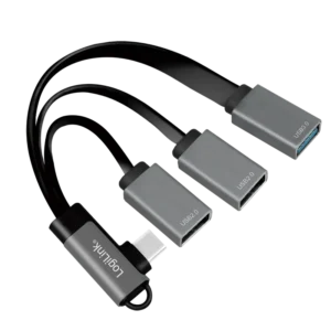 HUB extern LOGILINK, porturi USB: USB 2.0 x 2 + USB 3.0 x 1, conectare prin USB-C 3.2 Gen1 90 grade, 0.15m flat, aluminiu, ecranaj, negru-gri, "UA0361" (timbru verde 0.18 lei)