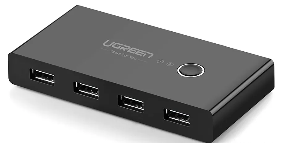 HUB extern Ugreen, "US216" porturi USB: USB 2.0 x 4,conectare prin 2 x USB,partajare date 2 pc-uri simultan,buton comutare PC, lungime 1.5 m, LED, negru "30767" (timbru verde 0.8 lei) - 6957303837670 - imagine 2