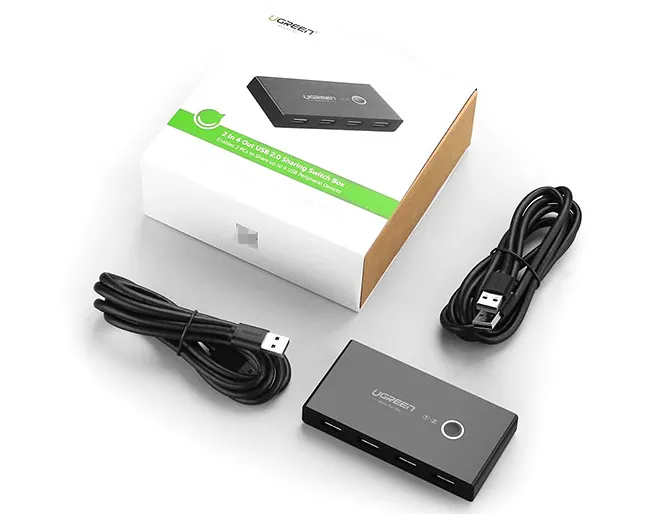 HUB extern Ugreen, "US216" porturi USB: USB 2.0 x 4,conectare prin 2 x USB,partajare date 2 pc-uri simultan,buton comutare PC, lungime 1.5 m, LED, negru "30767" (timbru verde 0.8 lei) - 6957303837670 - imagine 5
