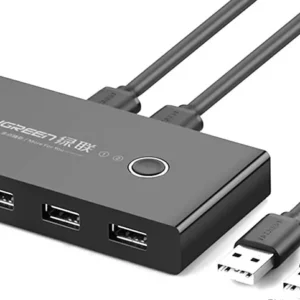 HUB extern Ugreen, "US216" porturi USB: USB 2.0 x 4,conectare prin 2 x USB,partajare date 2 pc-uri simultan,buton comutare PC, lungime 1.5 m, LED, negru "30767" (timbru verde 0.8 lei) - 6957303837670