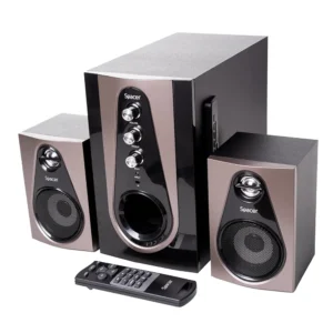 BOXE SPACER 2.1, RMS: 30W (2 x 5W + 20W), bluetooth telecomanda wireless, control volum, bass, treble, subwoofer lemn MDF, radio FM, USB stick, card SD,220V, RCA, "SPSK-21BT-PARIS" (timbru verde 4.00 lei)