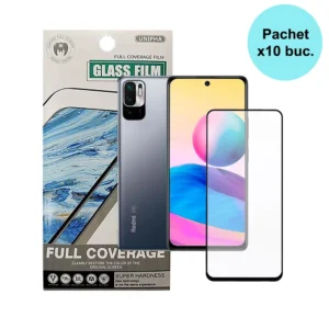 FOLIE STICLA  Spacer pentru Xiaomi Redmi Note 10 5G contine 10 bucati, grosime 0.3mm, acoperire totala ecran, strat special anti-ulei si anti-amprenta, Tempered Glass, sticla 9D, duritate 9H "SPPG-XI-RM-N105G-TG-10"